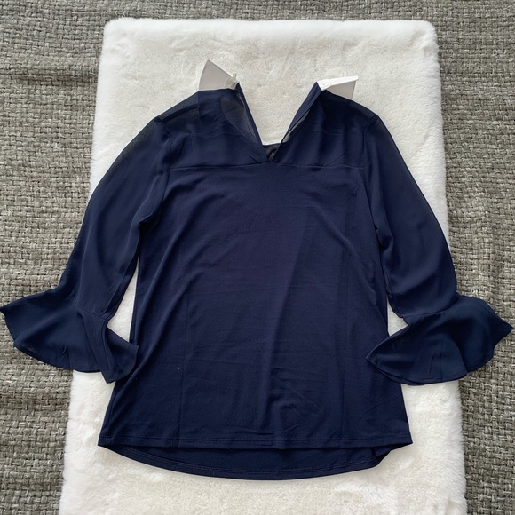 Faith and Joy Navy Blue Blouse With Embroidered Collar - Picture 2 of 4